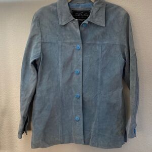 Atelier Soft Blue Suede Blazer patina oversized western coastal cowgirl pockets